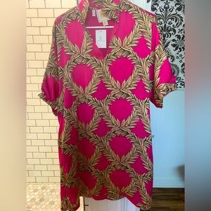 Emily McCarthy Pink Nude leaf pattern dress